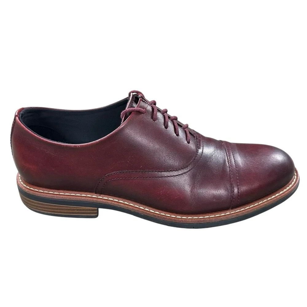Awearness Kenneth Cole Men's Sz 10 M Cap Toe Red Leather Oxford Shoes Kite Flex